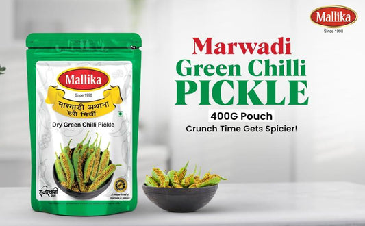 Mallika Marwadi Green Chilli Chatpata Pickle - 400G Pouch