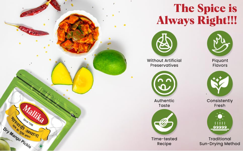 Mallika Marwadi Dry Mango Pickle - 400G Pouch