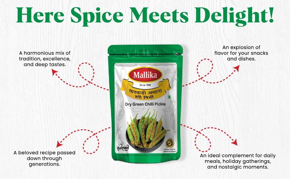 Mallika Marwadi Green Chilli Chatpata Pickle - 400G Pouch