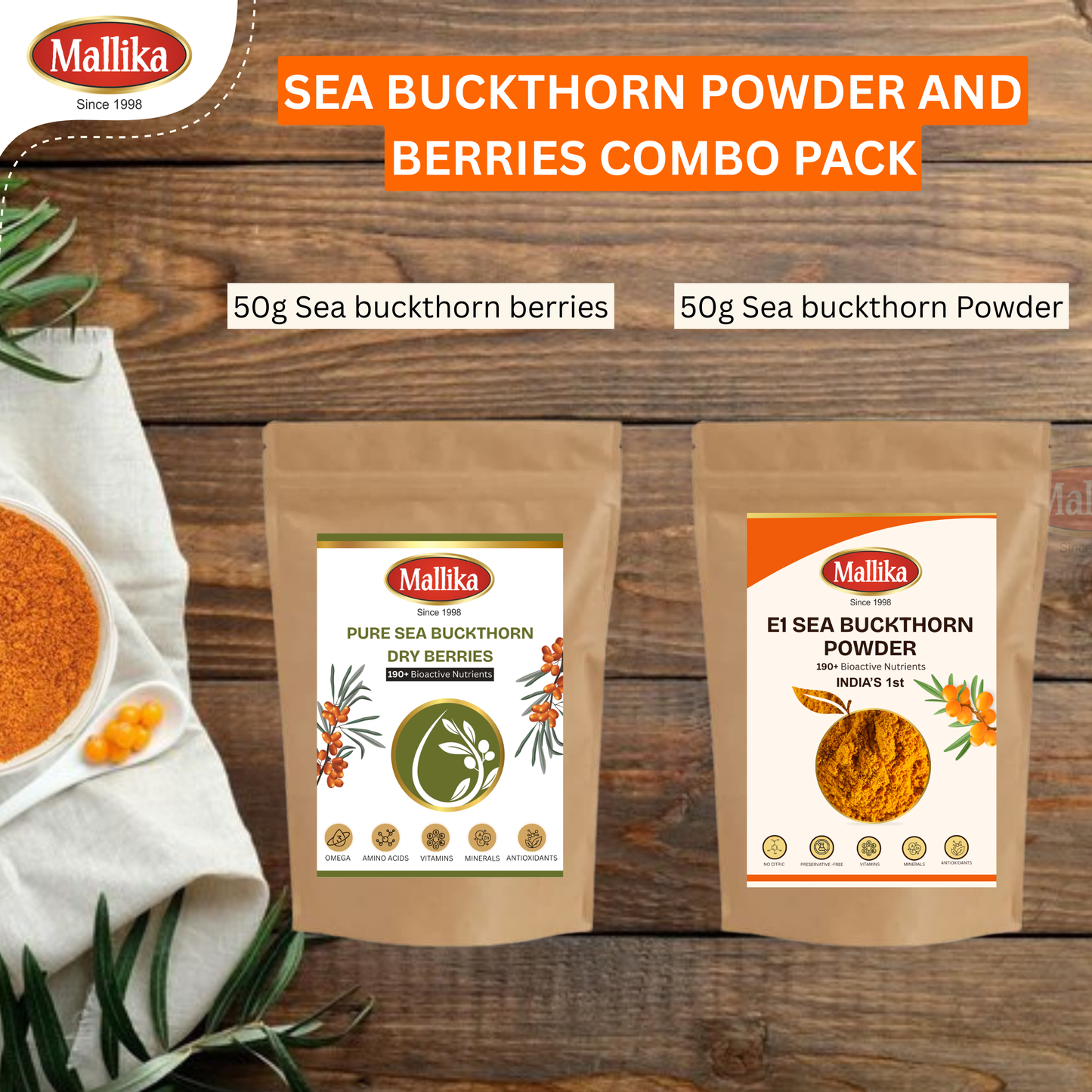 Sea Buckthorn Powder 50g & Berries 50g Combo Pack
